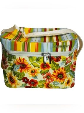 Longaberger Sunflower Floral Stripe Insulated Lunch Bag Cooler Tote NEW IN PKG